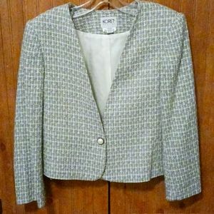 KORET VINTAGE TWEED LIGHT BLUE/CREAM LINED JACKET SIZE 6 PETITE
